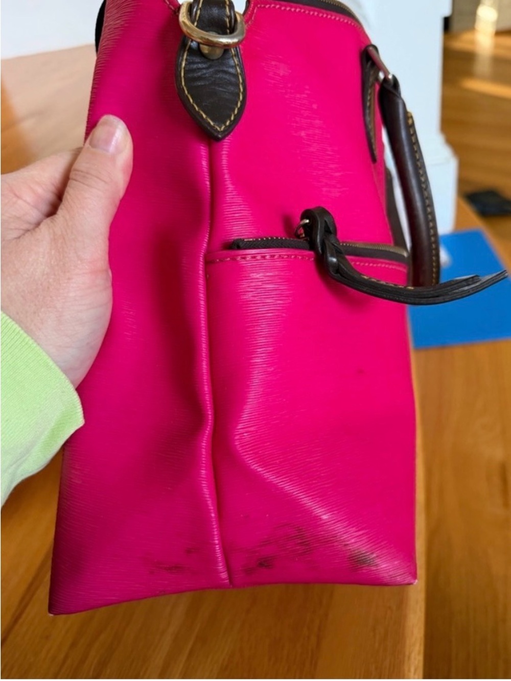Dooney & Bourke Bright Pink Tote with Brown Leather Trim - Picture 13 of 16
